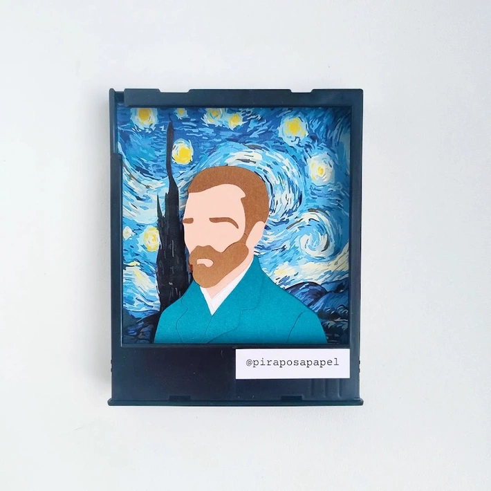 Vista detalle frontal imán tipo Polaroid Autorretrato Vincent Van Gogh
